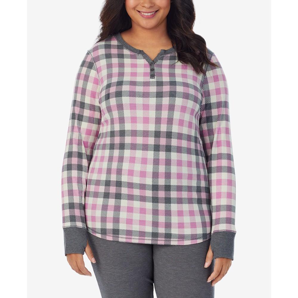 Cuddl Duds Plus Size Stretch Thermal Henley Top with Thumholes