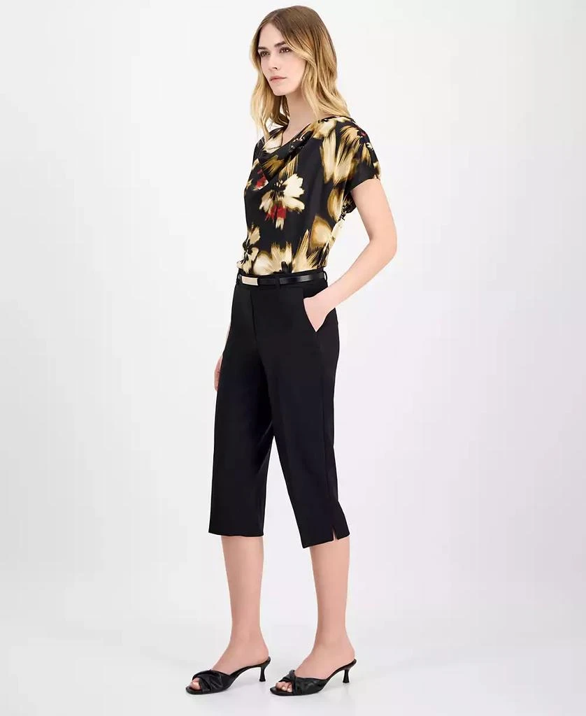 Anne Klein Women's Belted Pedal-Pusher Urban-Stretch Pull-On Capri Pants 4