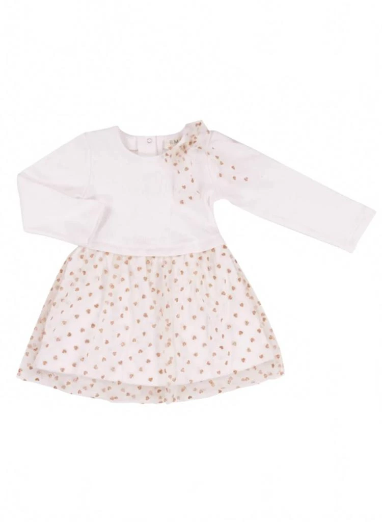 EMC Girls Knitted Fabric And Mesh Dress In Cream