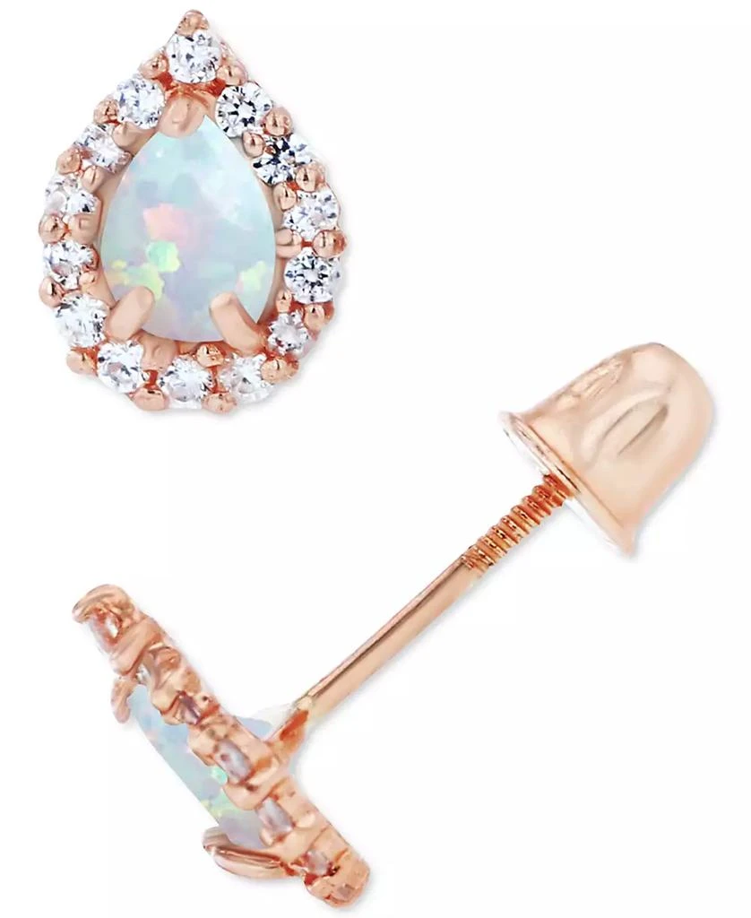 Macy's Lab-Grown Opal (1/10 ct. t.w.) & Lab-Grown White Sapphire (1/6 ct. t.w.) Pear Halo Stud Earrings 3