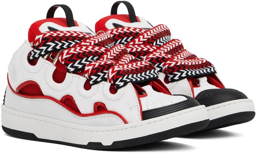 Lanvin White & Red Leather Curb Sneakers 4