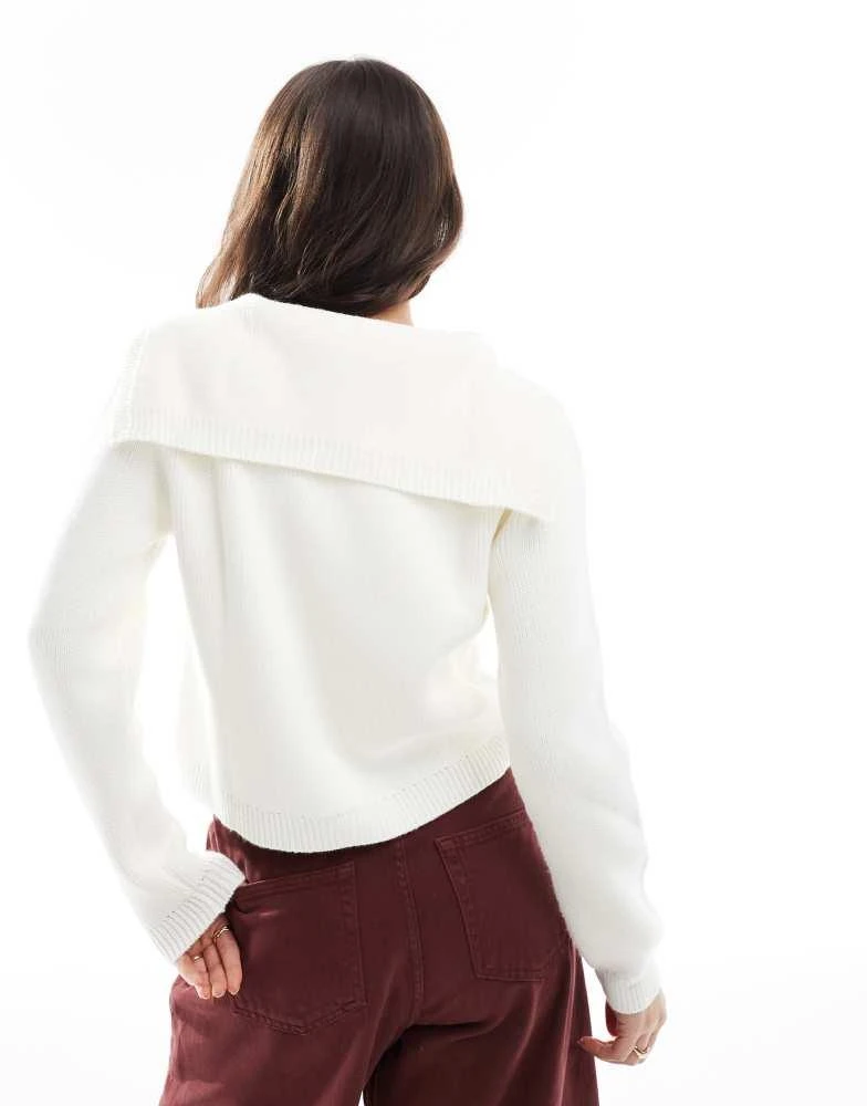 ASOS ASOS DESIGN compact knitted shirt with sailor collar in ecru 3