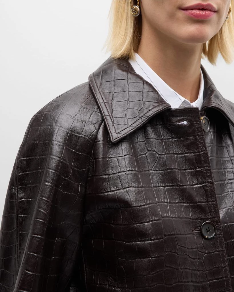 Totême Raglan-Sleeve Croc-Embossed Leather Midi Coat 4