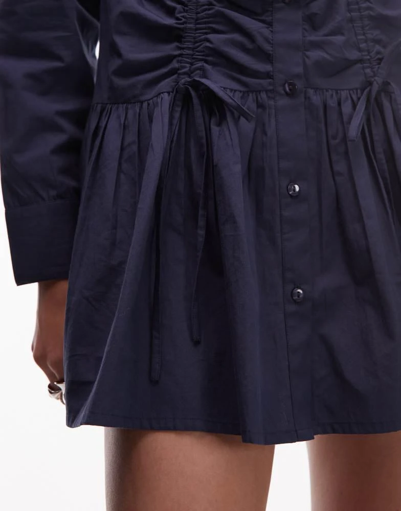 COLLUSION COLLUSION long sleeve ruched mini shirt dress in navy 3