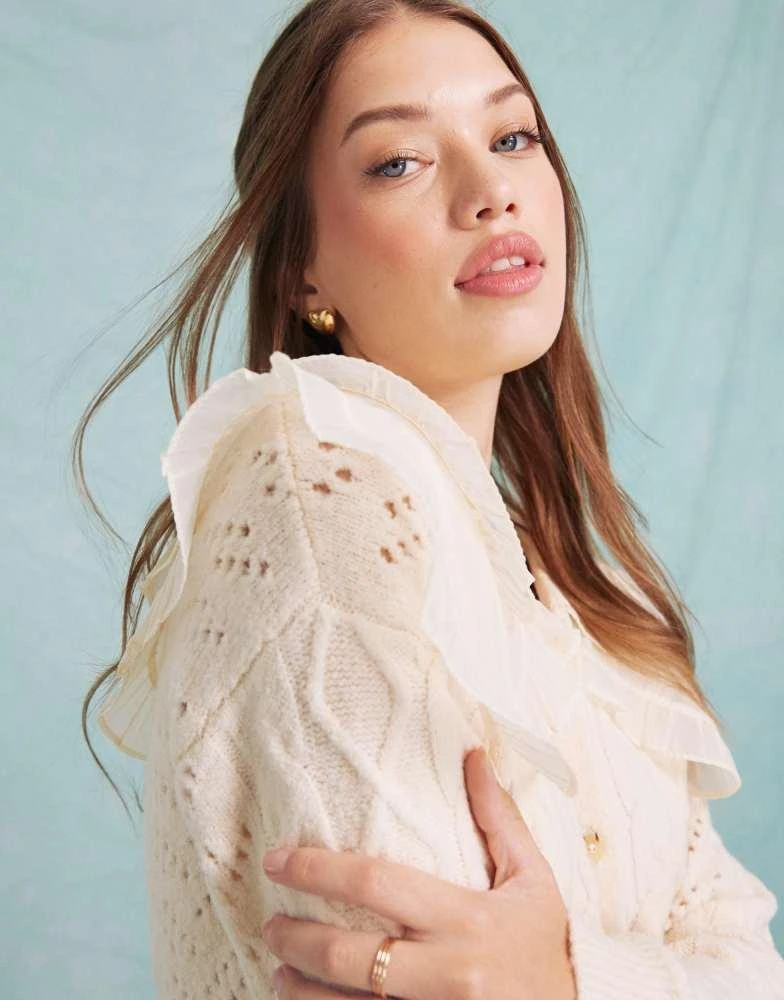 Miss Selfridge Miss Selfridge contrast collar detail cable knit cardigan in cream 4