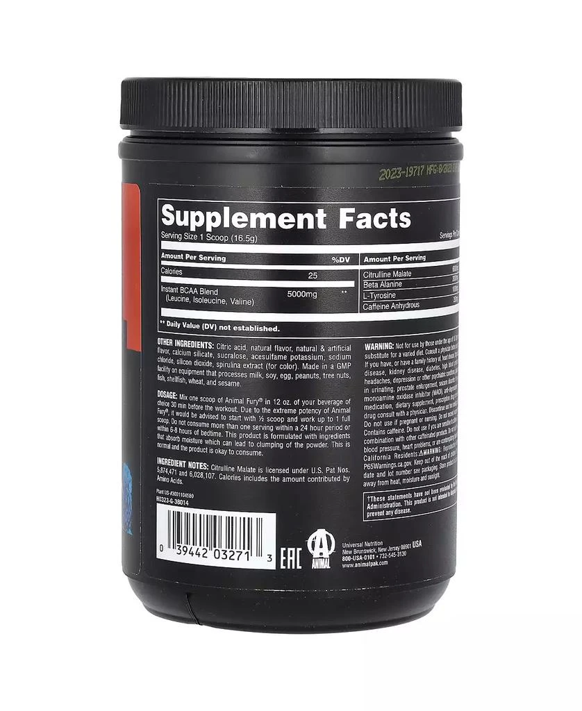 Animal Fury Essentials  Pre Workout  Blue Raspberry  -  1.09 lb (495 g) 3