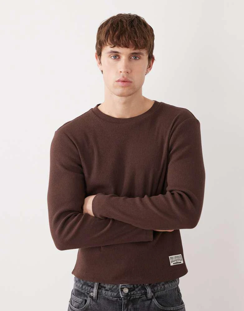 COLLUSION COLLUSION long sleeve fitted rib top in brown