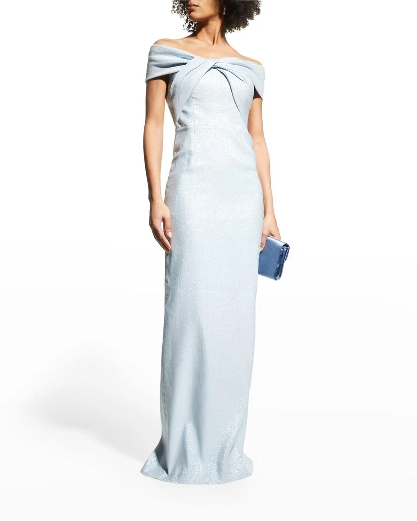 Teri Jon Jacquard Off-Shoulder Twist Gown 2