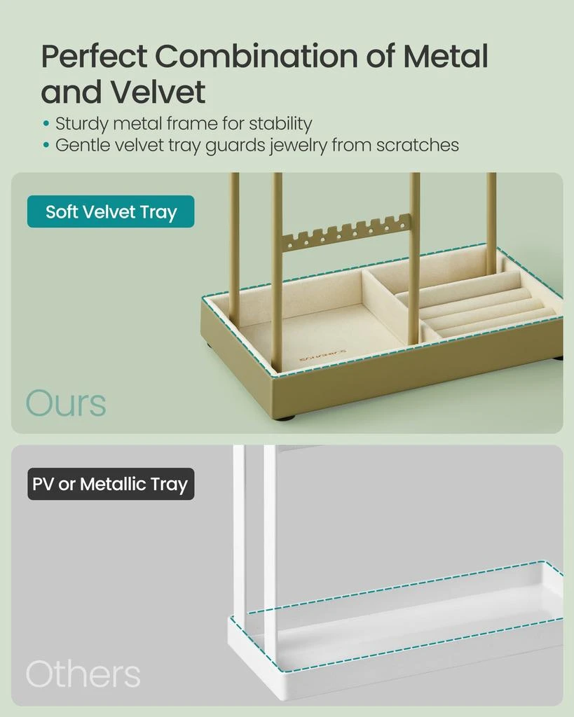 Hivvago Jewelry Holder with Metal Frame and Velvet Tray 6