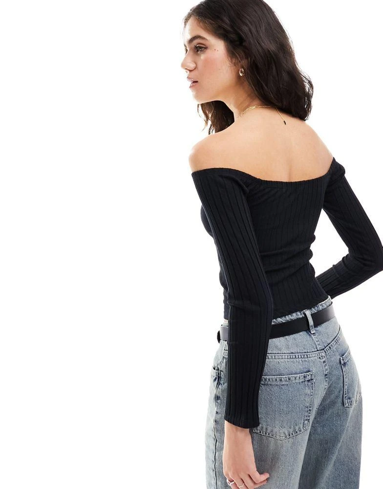 Miss Selfridge Miss Selfridge rib bardot top 2 pack in white and black 4