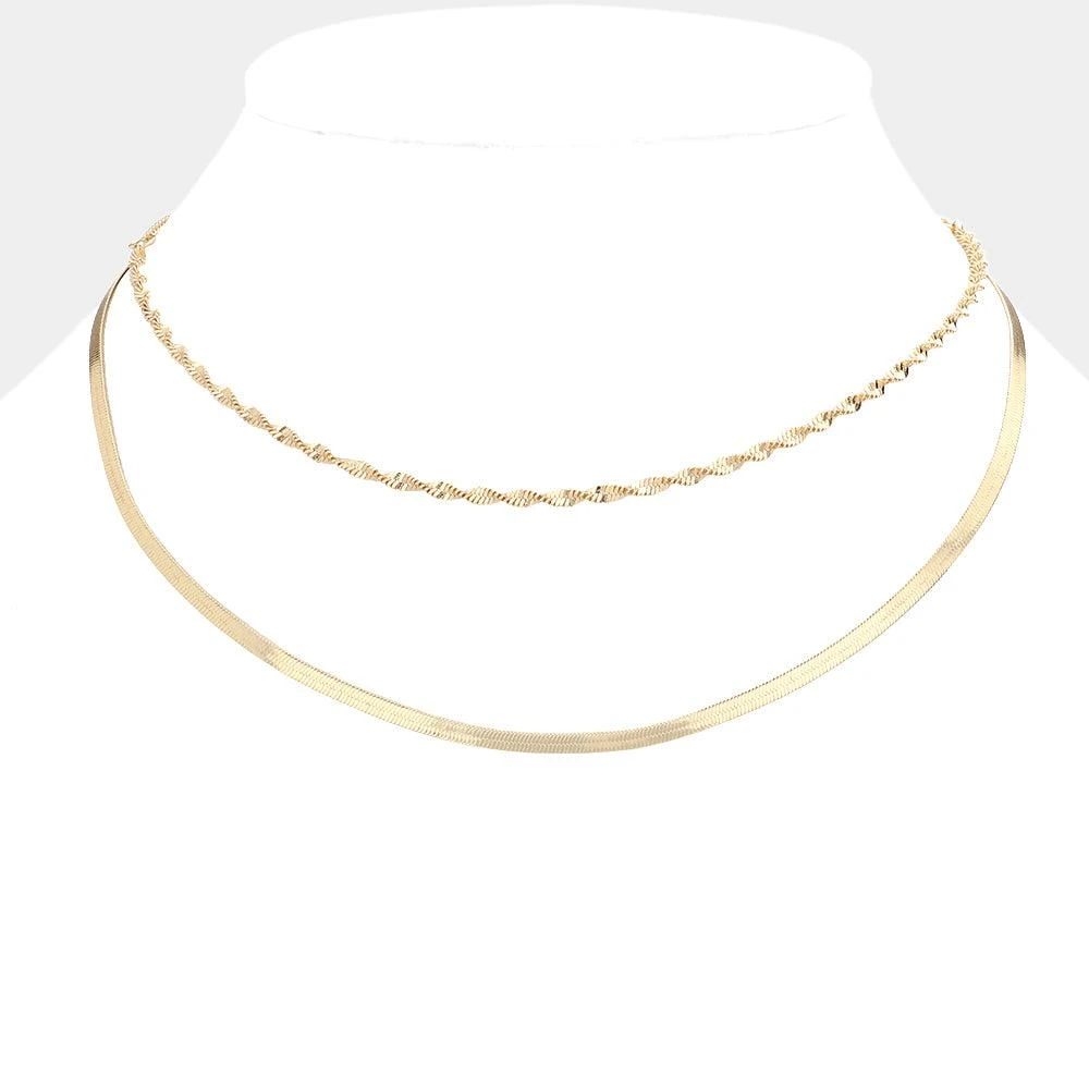 FASHNZFAB Brass Metal Chain Double Layered Necklace