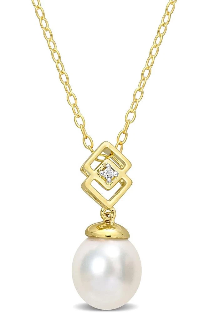 DELMAR Goldtone Plate Sterling Silver 8-9mm South Sea Freshwater Pearl 
White Topaz Pendant Necklace