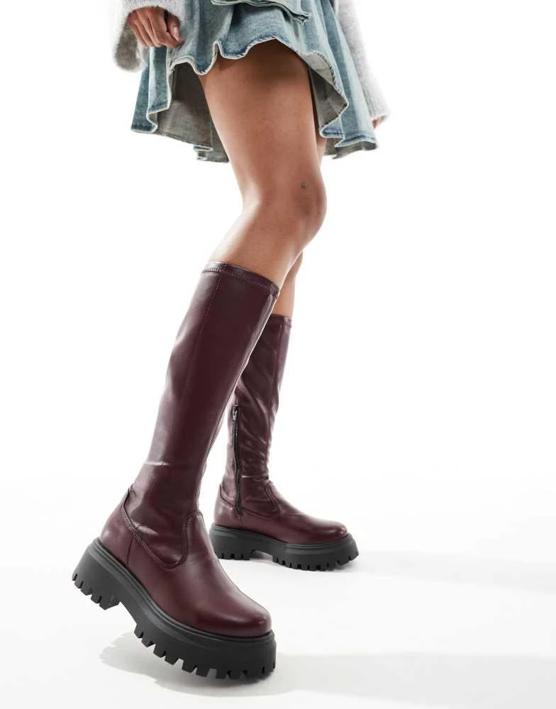 ASOS ASOS DESIGN Canyon sock chunky knee boot in burgundy 1