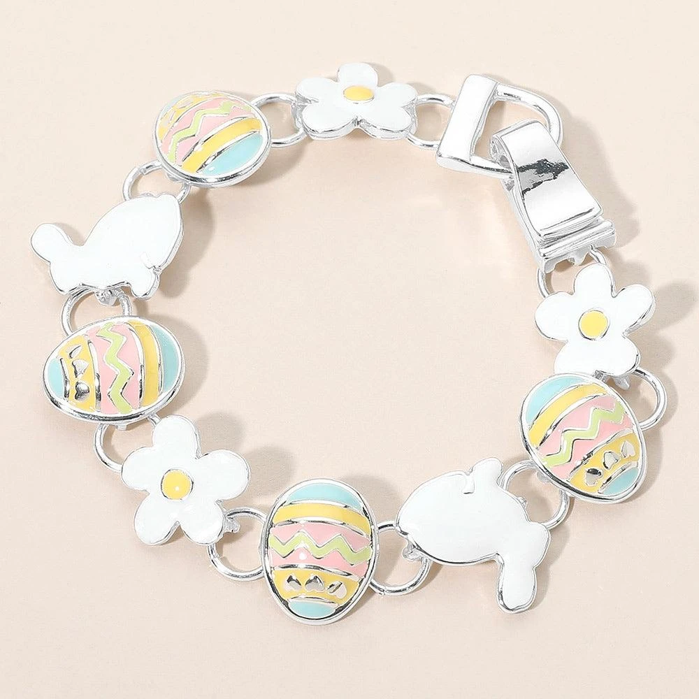 FASHNZFAB Enamel Easter Bunny Egg Flower Link Magnetic Bracelet