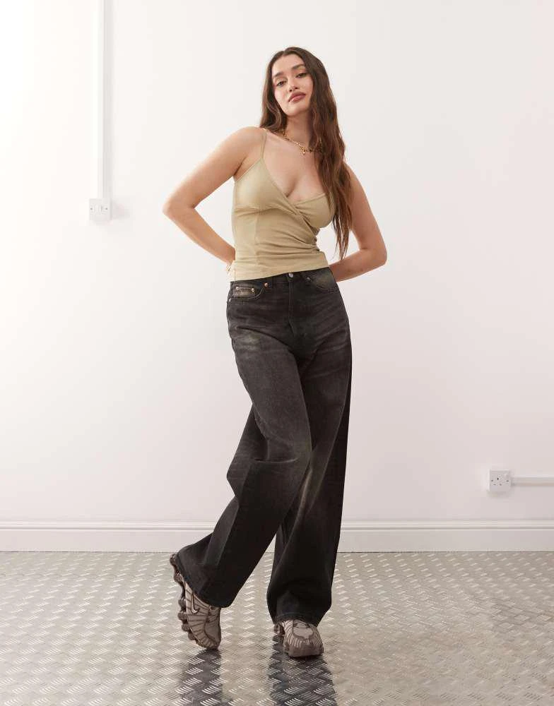 Weekday Weekday v neck cami top in beige 2