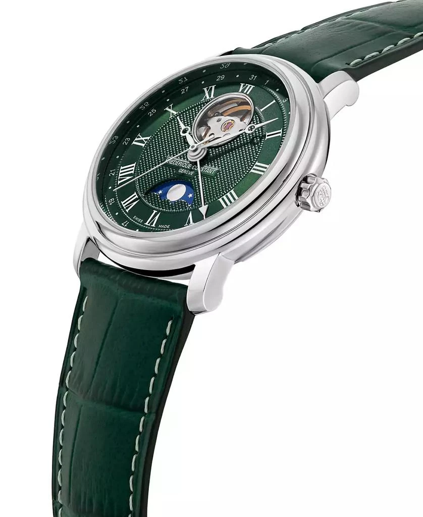 Frederique Constant Men's Swiss Automatic Classics Heartbeat Moonphase Green Leather Strap Watch 40mm 2