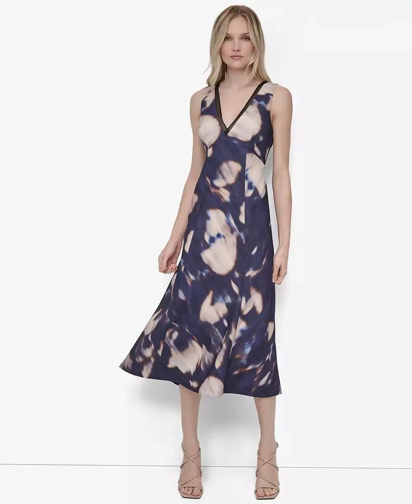 DKNY Women's Sleeveless V Neck Fit and Flare Midi Dress 1