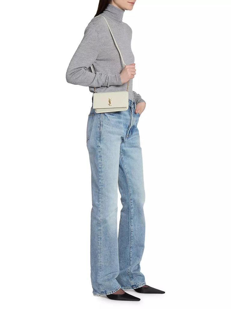 Yves Saint Laurent Cassandre Phone Holder with Strap in Shiny Crocodile-Embossed Leather 2