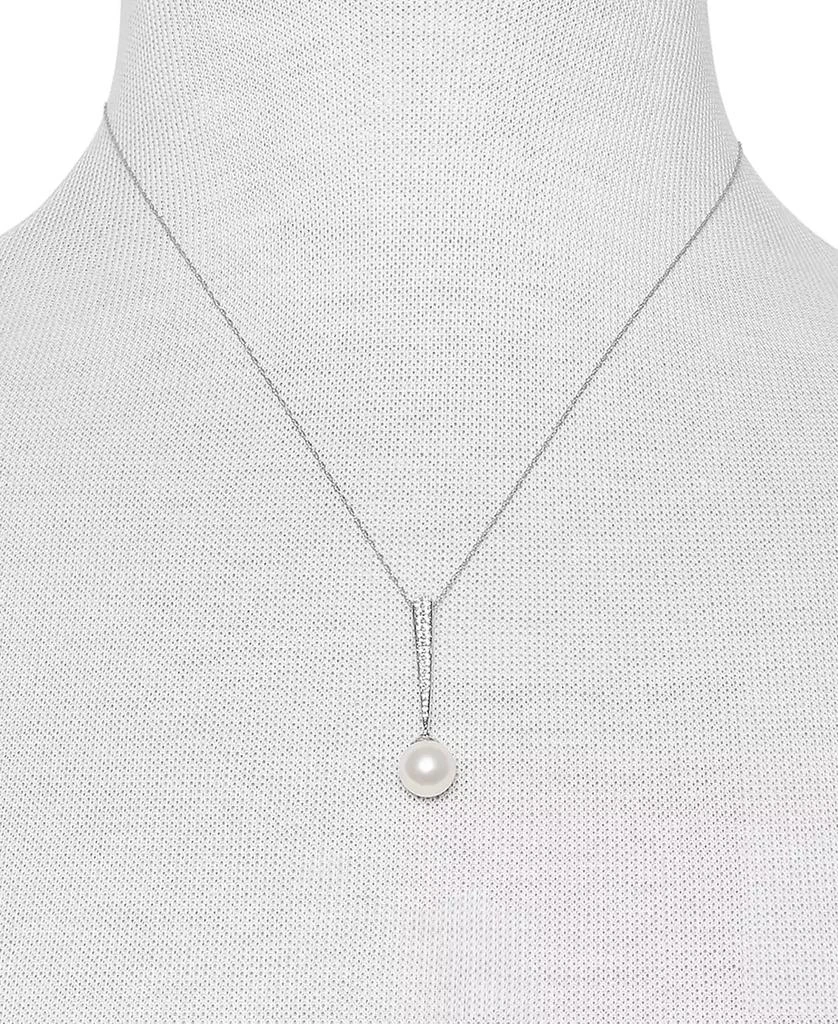 Belle de Mer Cultured Freshwater Pearl (9mm) & Diamond (1/5 ct. t.w.) Pavé Elongated 18" Pendant Necklace in 14k White Gold, Created for Macy's 2