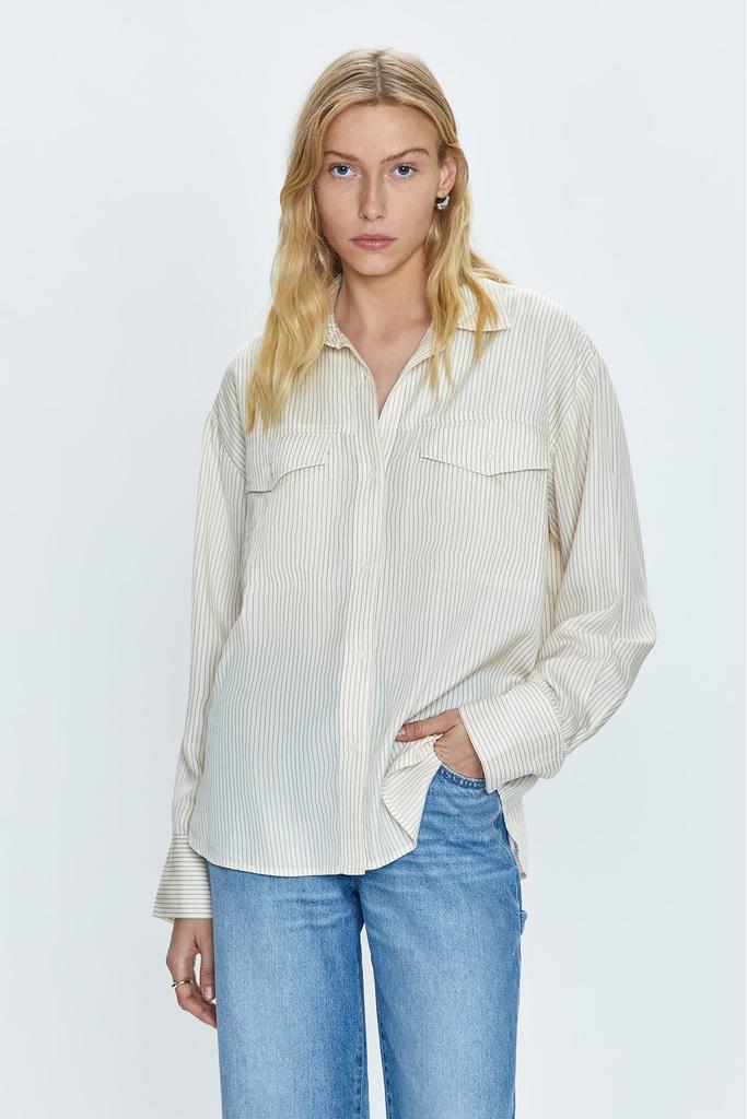 Pistola Denim Nellie Oversized Shirt - Tan Pinstripe