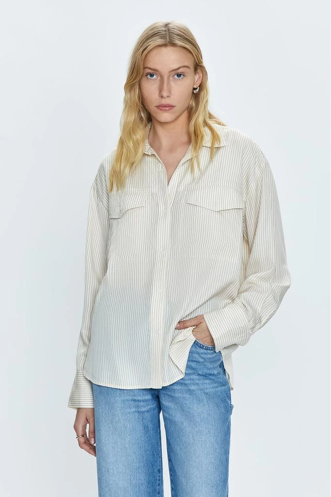 Pistola Denim Nellie Oversized Shirt - Tan Pinstripe 1