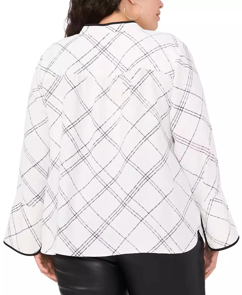 Vince Camuto Plus Size Windowpane-Print Bell-Sleeve Top 2