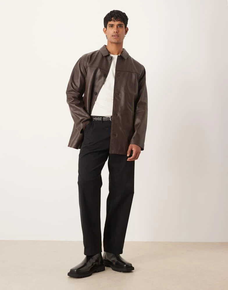 ASOS ASOS DESIGN mid length leather shacket in brown 2