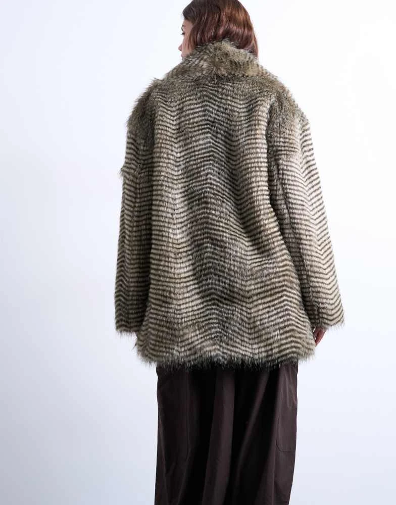 Topshop Topshop faux mono stripe shawl mid length coat in black 4