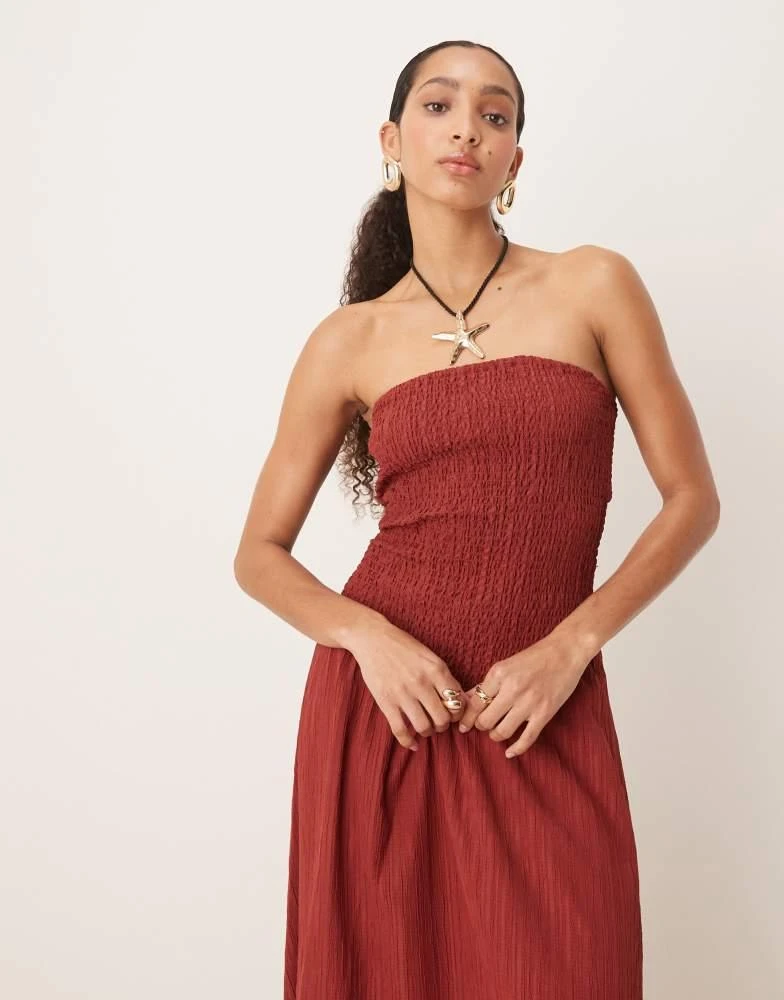 ASOS ASOS DESIGN crinkle bandeau maxi dress in burgundy 2