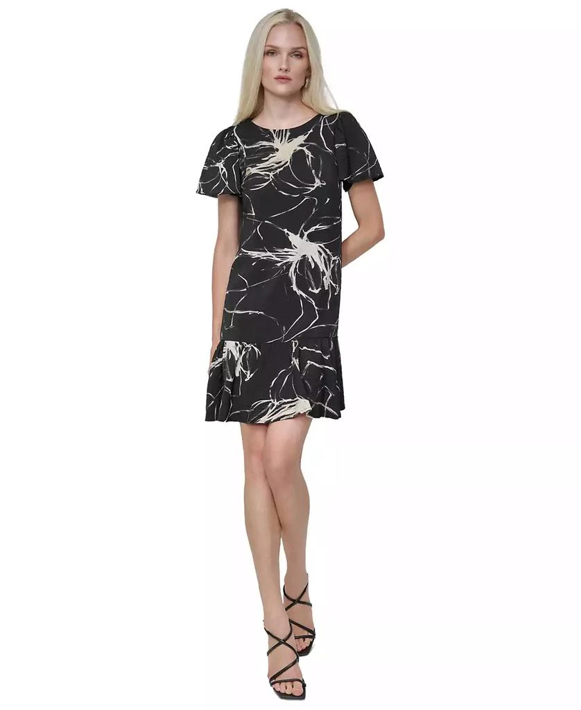 DKNY Women's Printed Flutter-Sleeve Flounce-Hem Dress 1