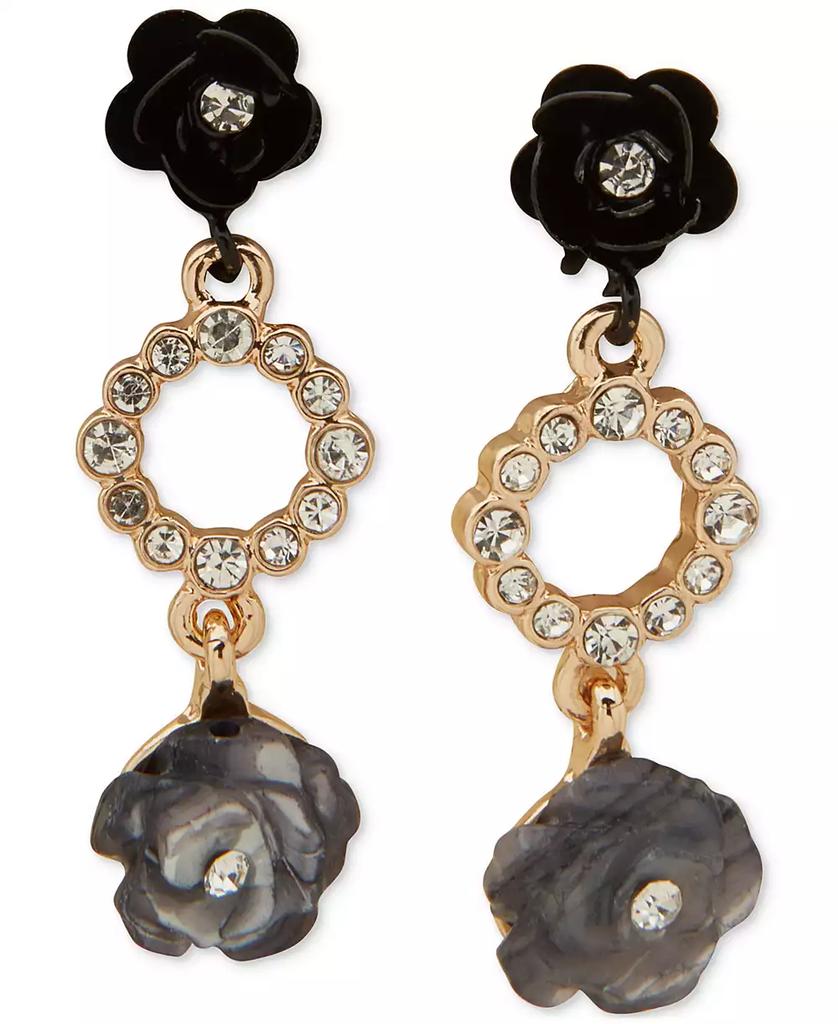 Lonna & Lilly Gold-Tone Black Flower Linear Earrings