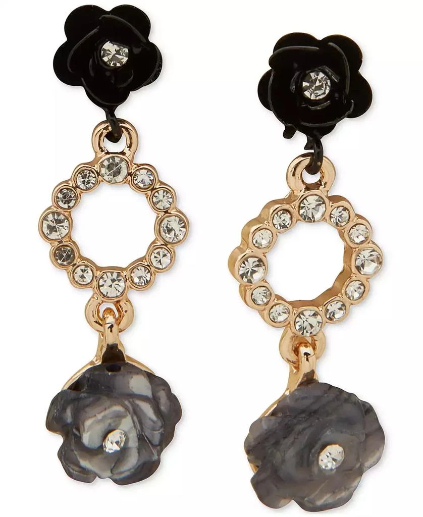 Lonna & Lilly Gold-Tone Black Flower Linear Earrings 1