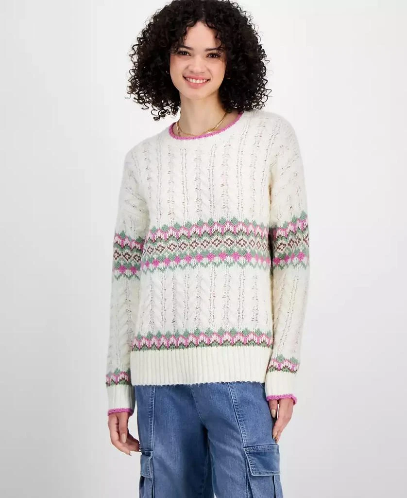 Sugar Moon Juniors' Cable-Knit Fair Isle Sweater 1