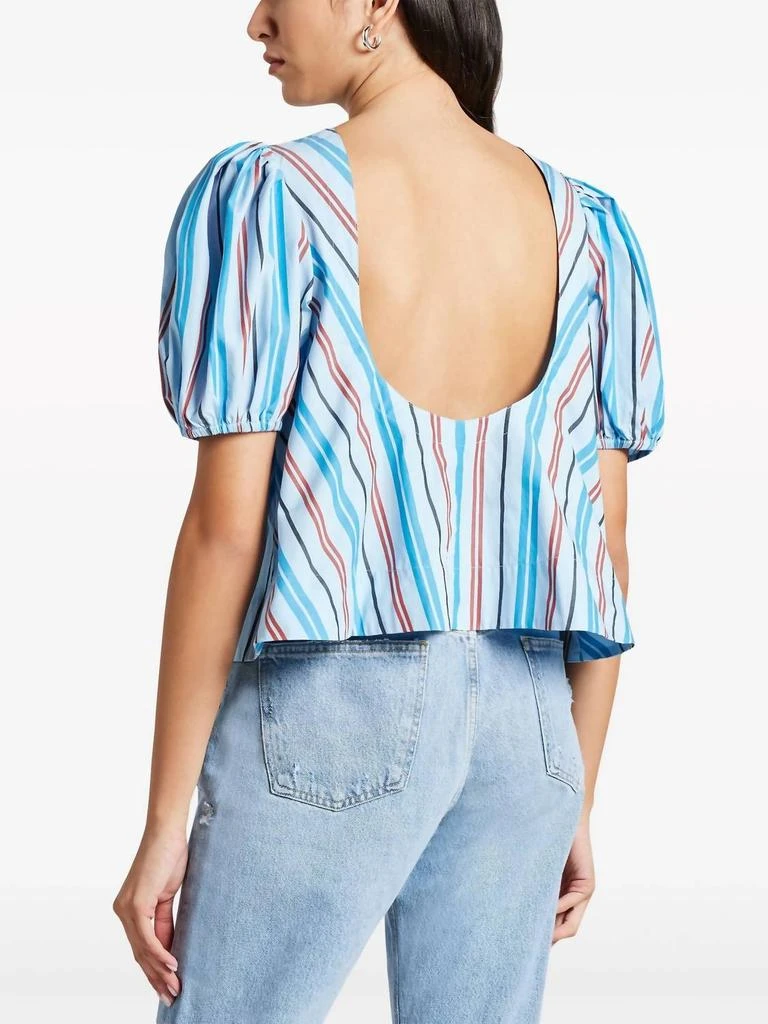 Ganni Stripe Print Organic Cotton Blouse In Brilliant Blue 4