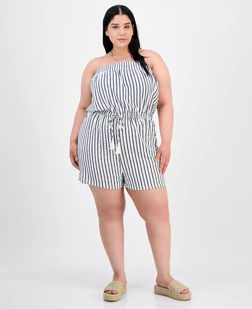 Derek Heart Trendy Plus Size Striped Strapless Romper