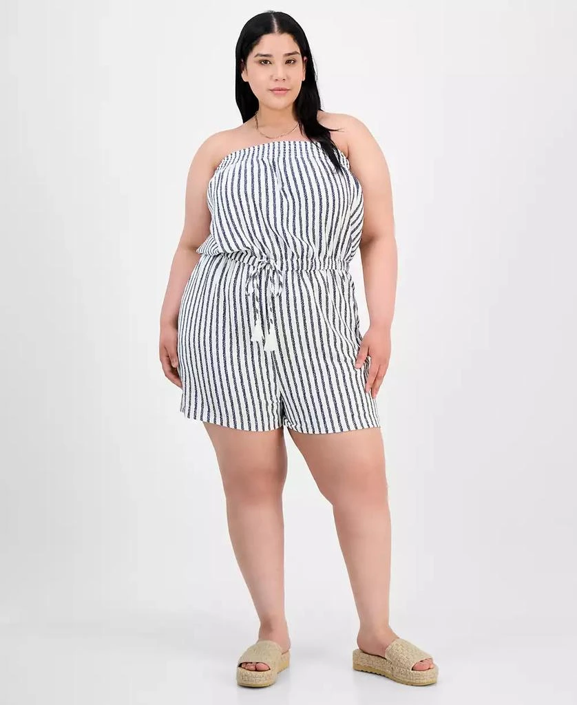 Derek Heart Trendy Plus Size Striped Strapless Romper 1