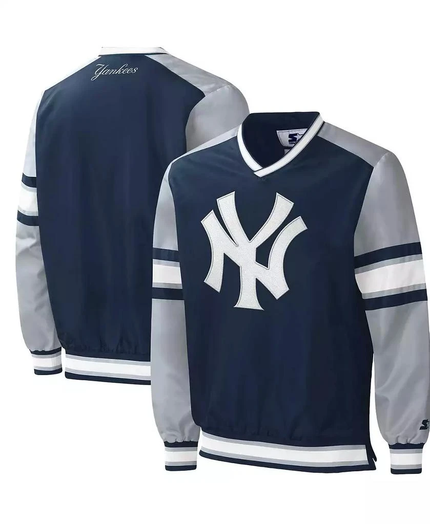 Starter Men's Navy New York Yankees Yardline V-Neck Pullover Windbreaker 1