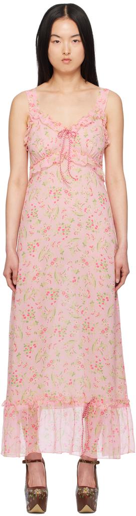 Anna Sui Pink Ruffle Maxi Dress