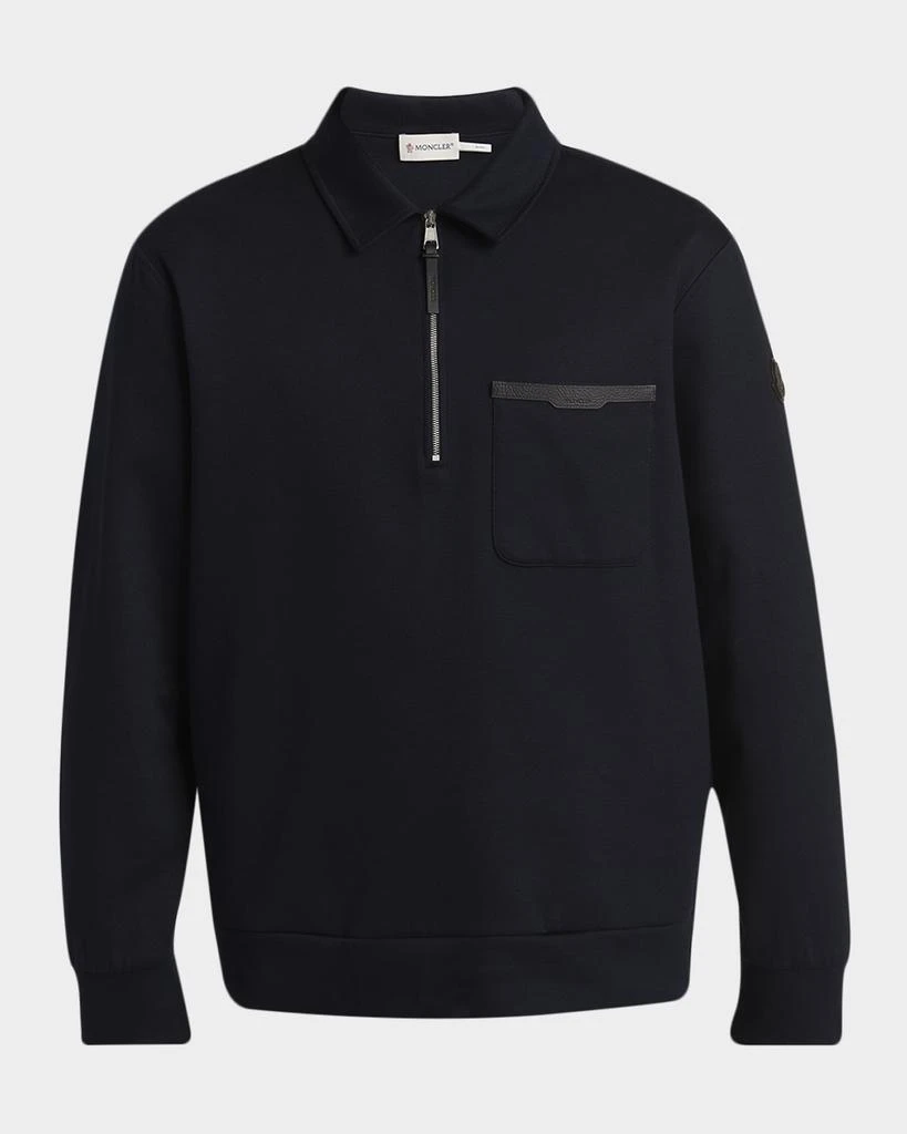 Moncler Men
s Cotton Quarter-Zip Sweater with Leather-Trim Pocket