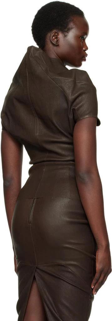 Rick Owens Brown Hollywood Shroud Leather T-shirt 3