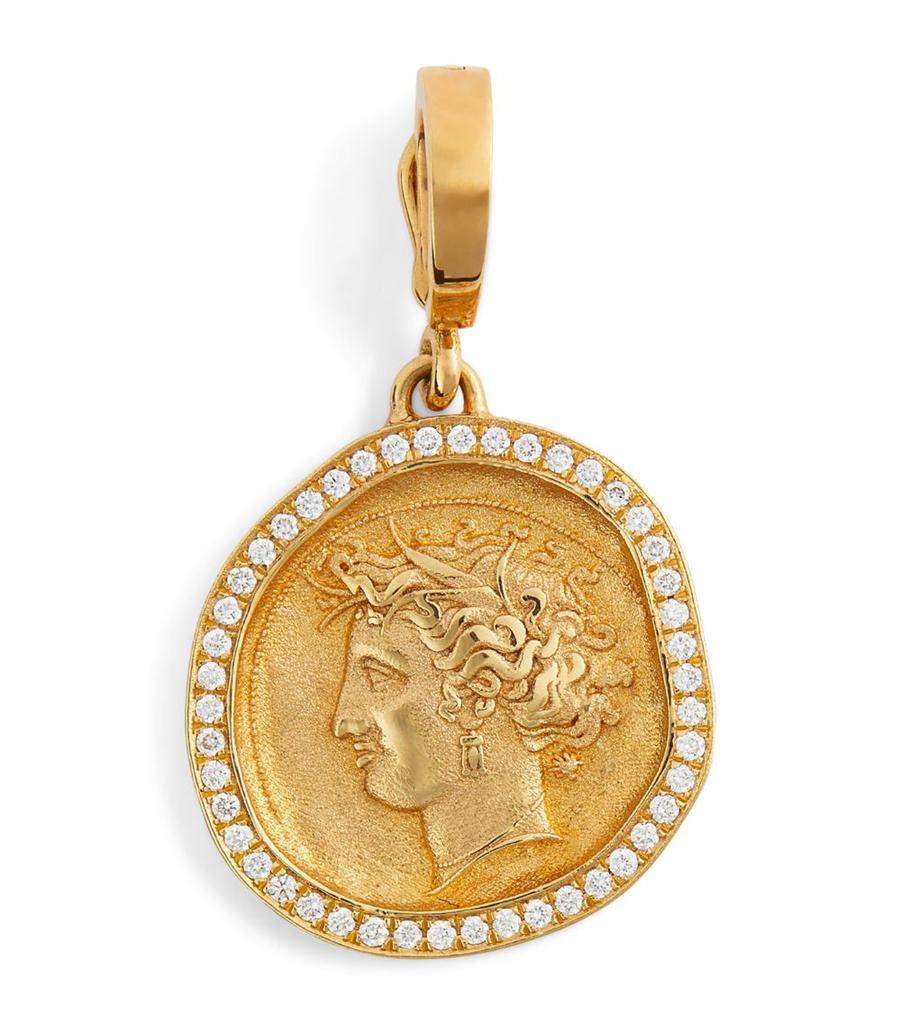 Azlee Small Yellow Gold and Diamond Goddess Coin Charm