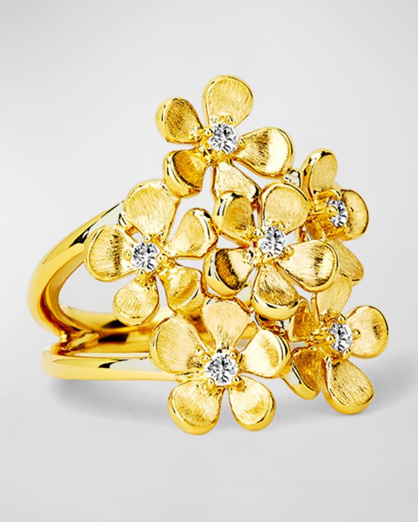 Syna 18K Yellow Gold Satin Flower Bunch Diamond Ring, Size 6.5