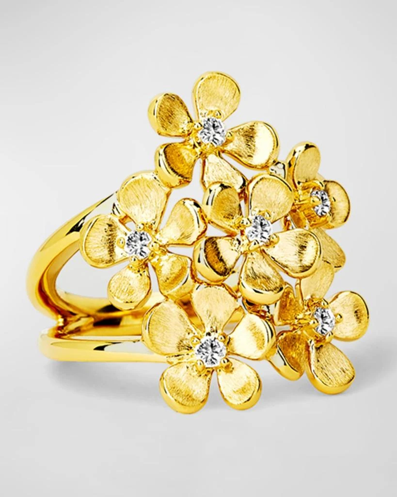 Syna 18K Yellow Gold Satin Flower Bunch Diamond Ring, Size 6.5 1