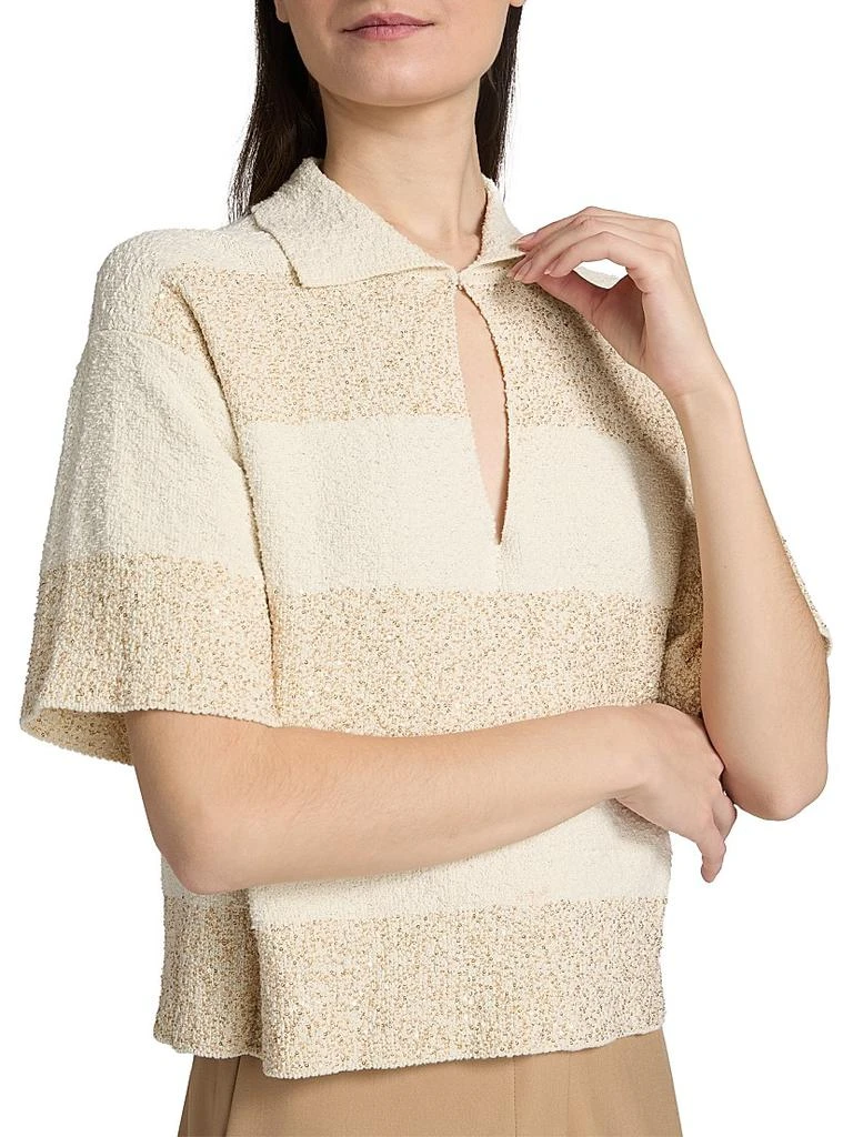 Fabiana Filippi Striped Bouclé Cotton Cropped Polo Top 6