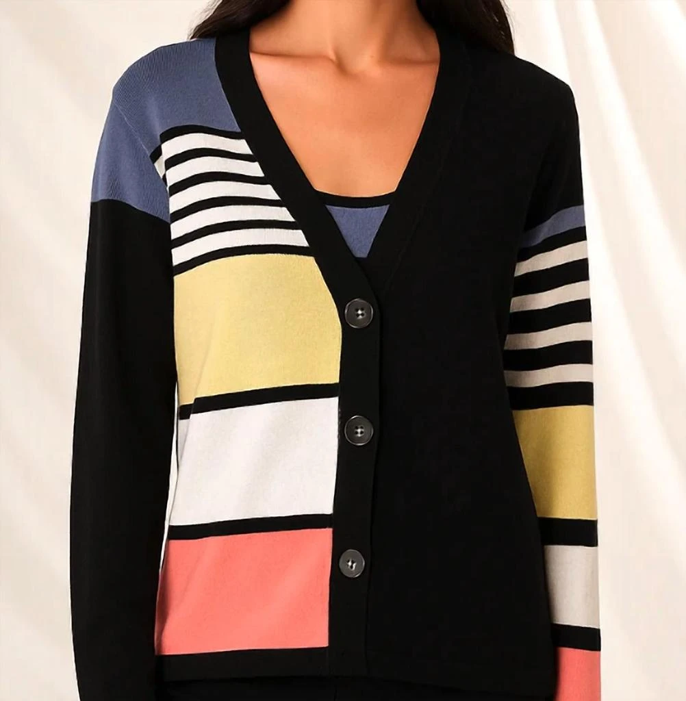 Angel Apparel Stripe Button Up Cardigan In Black Multi 2