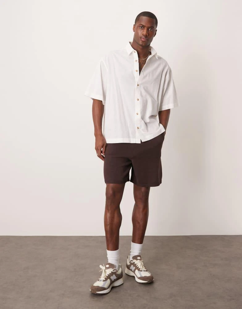 ASOS ASOS DESIGN oversized midweight knitted cotton shorts co-ord in brown 2