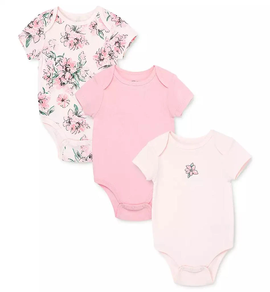 Little Me Baby Girls Floral Short Sleeve Bodysuits, Pack of 3 1