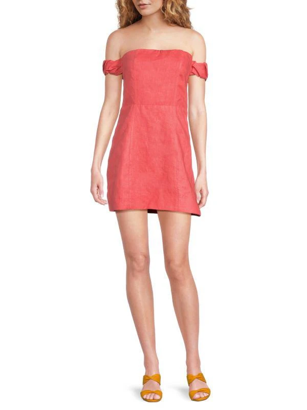 Hevron Sari Off-The-Shoulder Linen Mini Dress 1