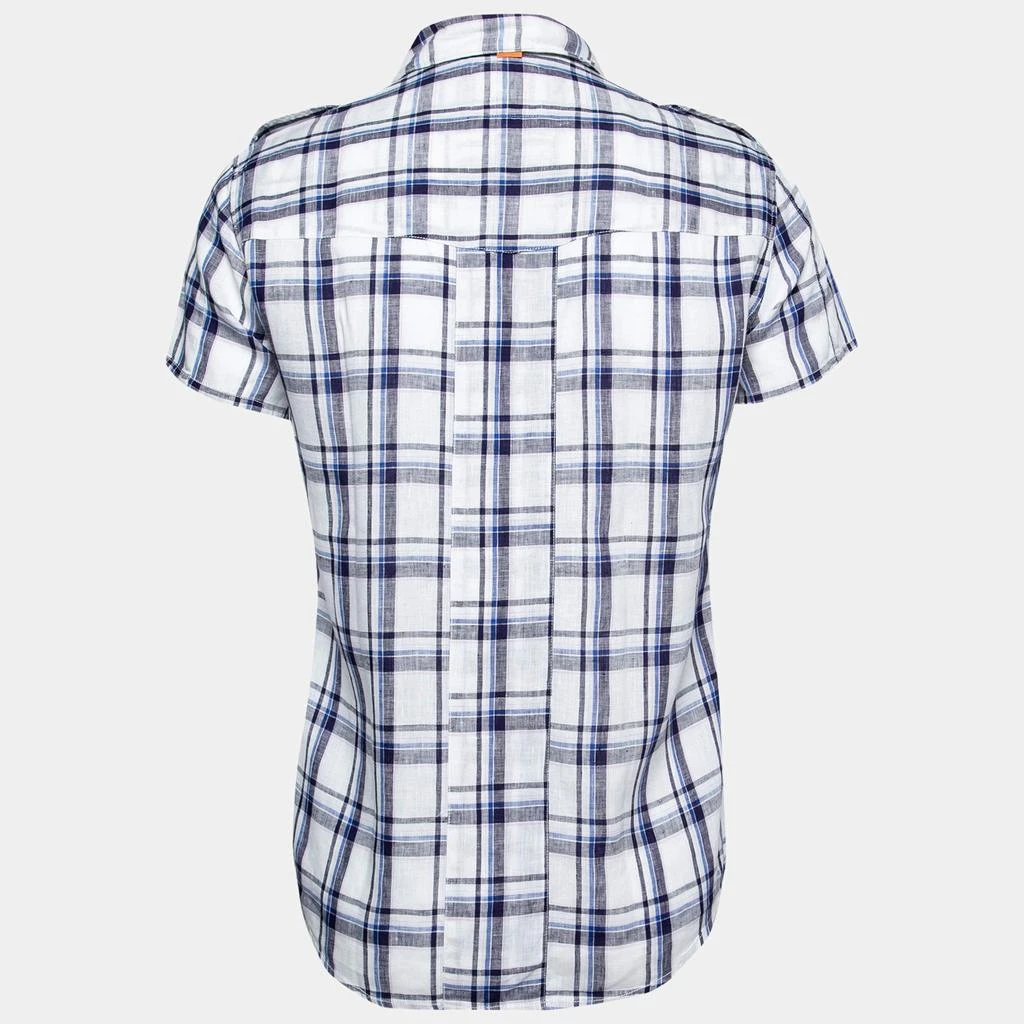 Boss Orange by Hugo Boss Boss Orange by Hugo Boss White and Blue Check Print Linen Short Sleeves Shirt S 2
