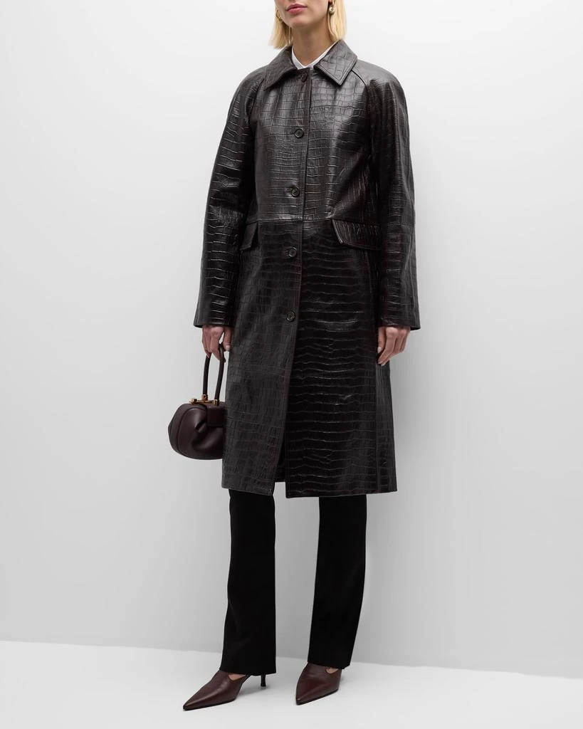 Totême Raglan-Sleeve Croc-Embossed Leather Midi Coat 3